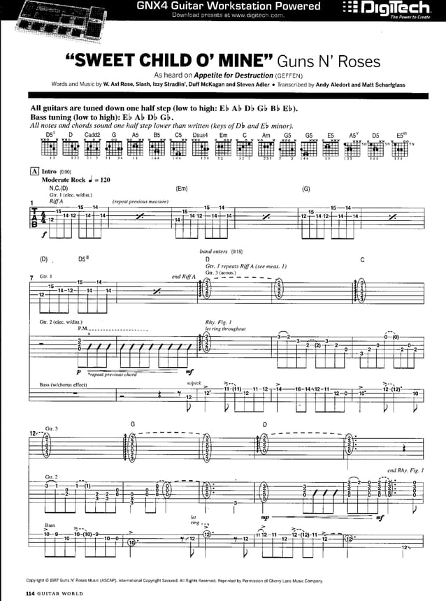 Gnr Sweet Child O Mine Without Chords Guitar Tabs