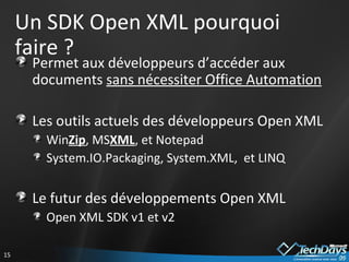 Un SDK Open XML pourquoi faire ? ,[object Object],[object Object],[object Object],[object Object],[object Object],[object Object]