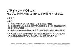 90
•
•
a. 90
b.
c.
•
14
Yahav D, Franceschini E, Koppel F, Turjeman A, Babich T, Bitterman R, et al. Seven versus fourteen Days of Antibiotic Therapy
for uncomplicated Gram-negative Bacteremia: a Non-inferiority Randomized Controlled Trial. CLIN INFECT DIS. 2018 Dec 11.
 