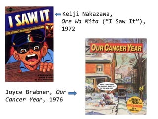 Keiji Nakazawa,
                Ore Wa Mita (“I Saw It”),
                1972




Joyce Brabner, Our
Cancer Year, 1976
 