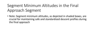 Segment Minimum Altitudes in the Final
Approach Segment
• Note: Segment minimum altitudes, as depicted in shaded boxes, are
crucial for maintaining safe and standardized descent profiles during
the final approach
 