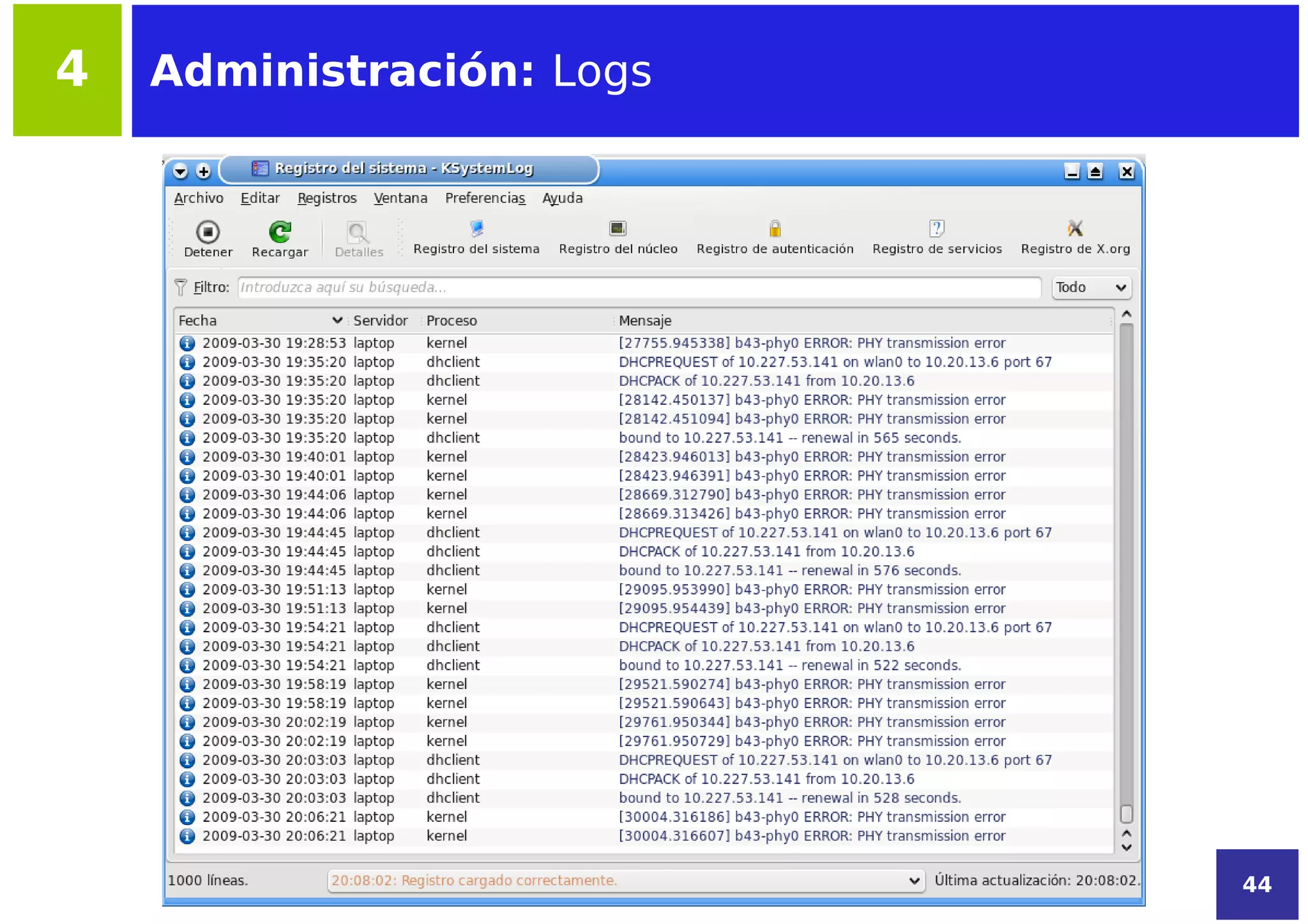 4   Administración: Logs




                           44
 