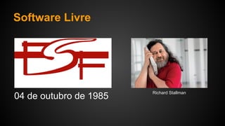 Software Livre
04 de outubro de 1985
Richard Stallman
 