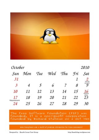 Gnu/Linux Calendar 2010 V -1.0