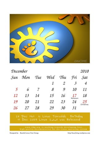 Gnu/Linux Calendar 2010 V -1.0