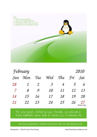 Gnu/Linux Calendar 2010 V -1.0