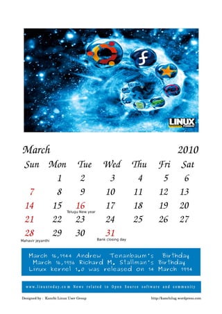 Gnu/Linux Calendar 2010 V -1.0