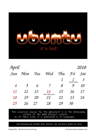 Gnu/Linux Calendar 2010 V -1.0