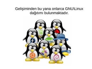 Gelişiminden bu yana onlarca GNULinux
dağıtımı bulunmaktadır.
 