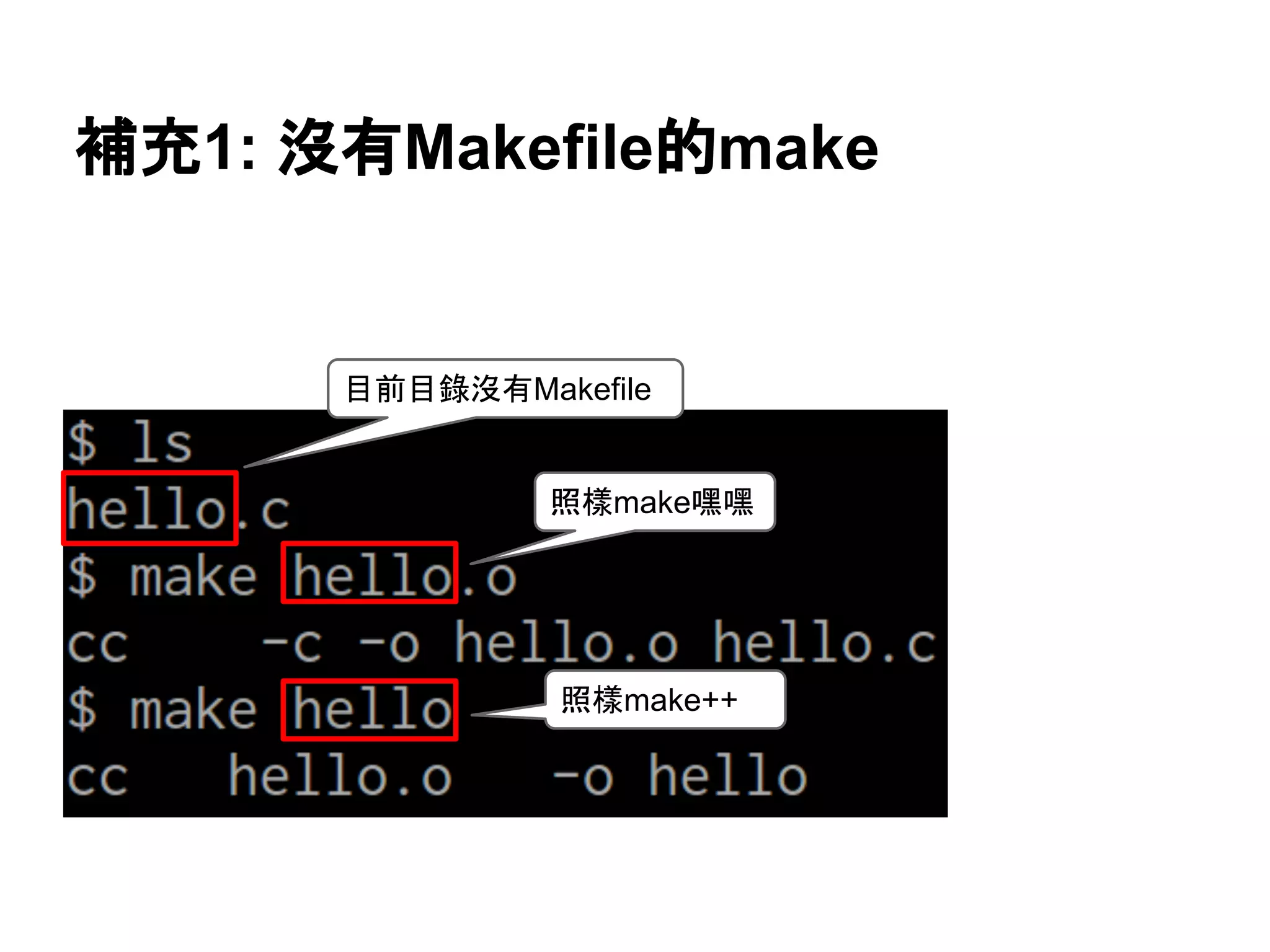 ⿵඘1: ἄ᭷Makefileⓗmake 
┠๓┠㗴ἄ᭷Makefile 
↷ᶏmakeქქ 
↷ᶏmake++ 
 