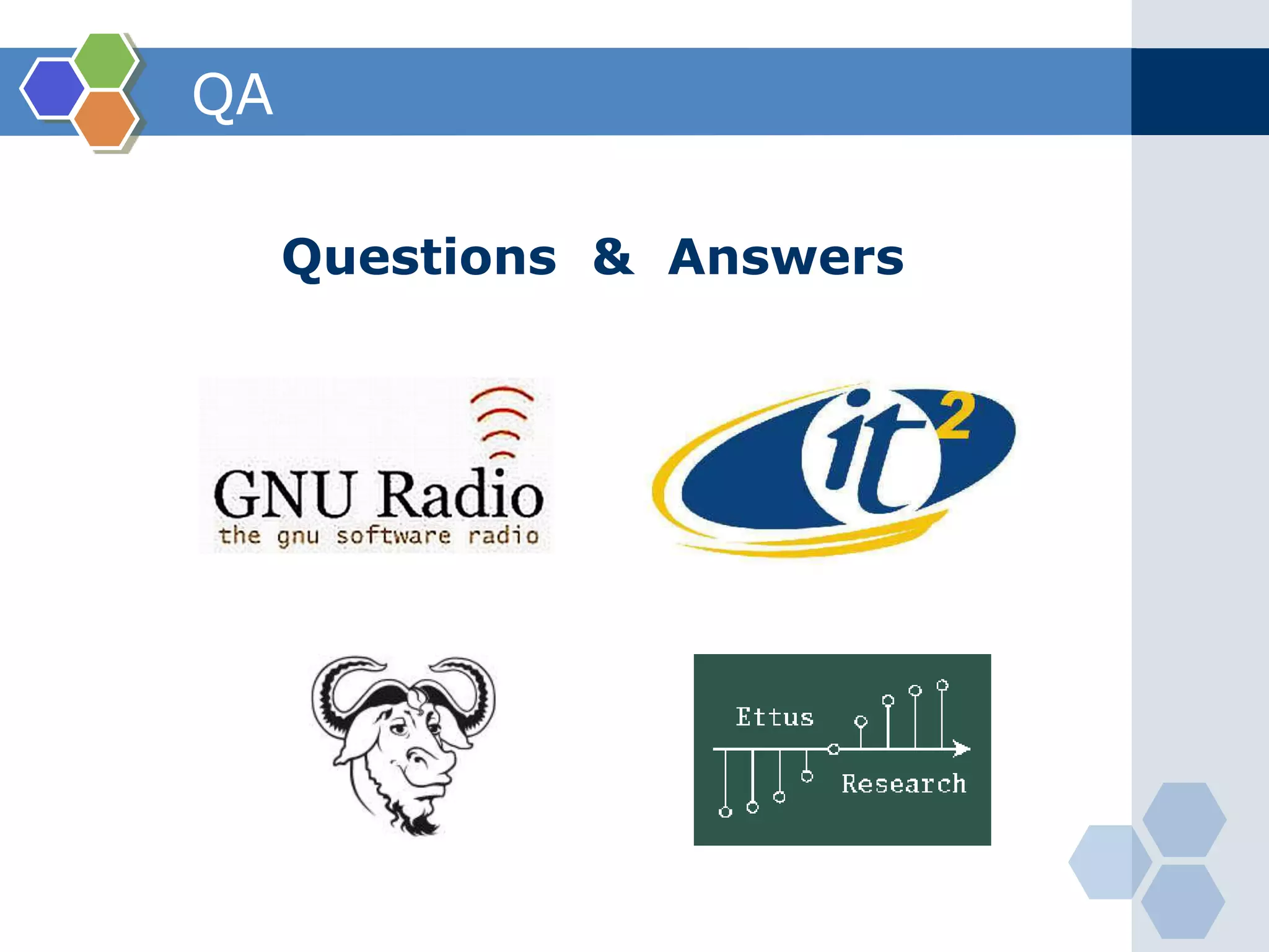 Build the DSP flow graph V2#!/usr/bin/env pythonfrom gnuradio import grfrom gnuradio import audiodef build_graph ():sampling_freq = 48000ampl = 0.1fg = gr.flow_graph ()    src0 = gr.sig_source_f (sampling_freq, gr.GR_SIN_WAVE, 350, ampl)    src1 = gr.sig_source_f (sampling_freq, gr.GR_SIN_WAVE, 440, ampl)dst = audio.sink (sampling_freq)fg.connect ((src0, 0), (dst, 0))fg.connect ((src1, 0), (dst, 1))    return fgif __name__ == '__main__':fg = build_graph ()fg.start ()raw_input ('Press Enter to quit: ')fg.stop ()C++C++C++V1My APIAPIsV2C++C++C++V1My APIPython Flow graph
