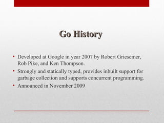 GO programming language | PPT | Programming Languages | Computing