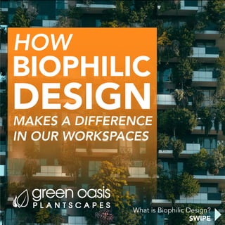 BIOPHILIC
DESIGN
What is Biophilic Design?
SWIPE
HOW
MAKES A DIFFERENCE
IN OUR WORKSPACES
 
