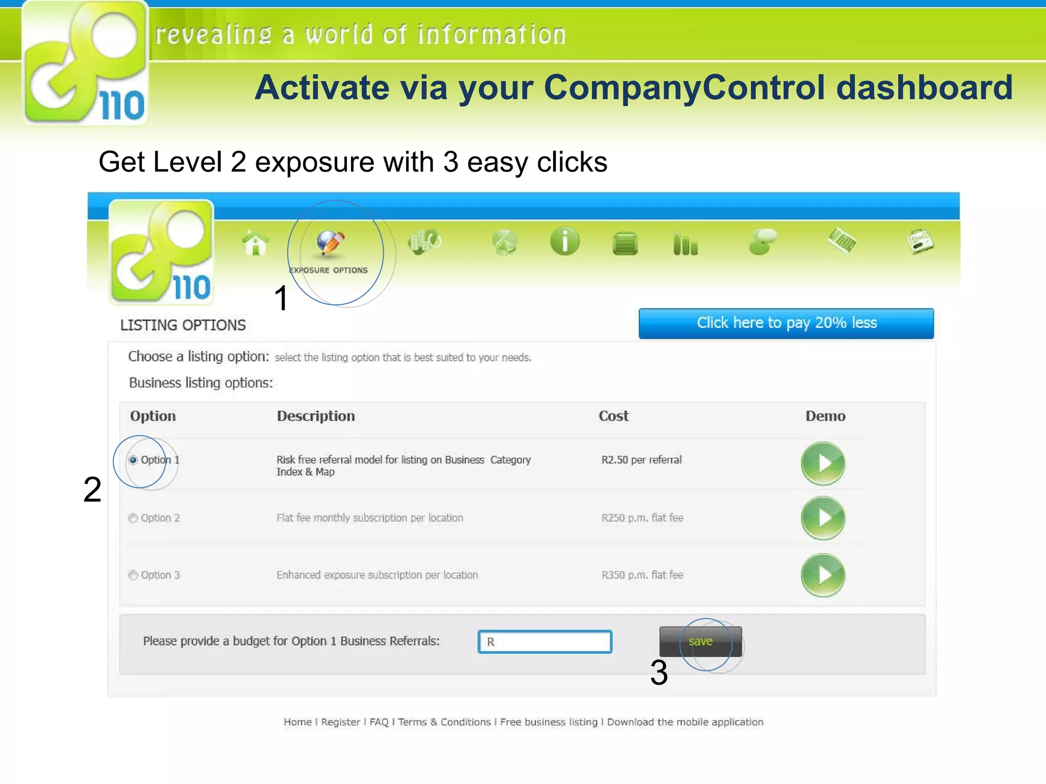 Activate via your CompanyControl dashboard  Get Level 2 exposure with 3 easy clicks 1 2 3 