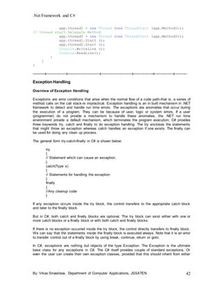 .Net Framework and C#
By: Vikas Srivastava, Department of Computer Applications, JSSATEN 42
app.thread1 = new Thread (new ...