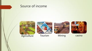 Source of income
Agriculture Tourism Mining casino
 