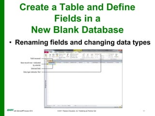Create a Table and Define Fields in a New Blank DatabaseRenaming fields and changing data typesCreate a Table and Define Fields in a New Blank DatabaseAdding a record to a tableCreate a Table and Define Fields in a New Blank Database