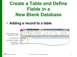 Create a Table and Define Fields in a New Blank Database<br /><ul><li>Importing data to an existing Access table</li></li>...