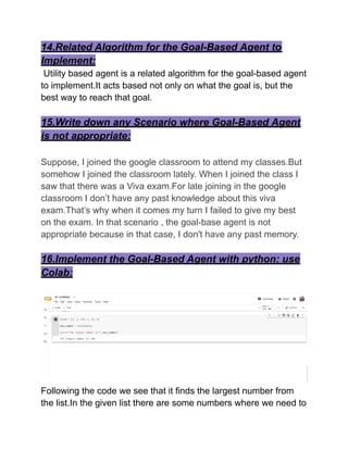 Goal Based Agent Goal Based Agent