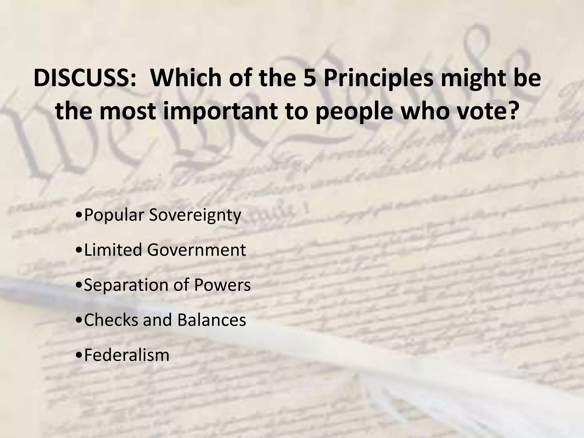 DISCUSS:  Which of the 5 Principles might be the most important to people who vote?Popular Sovereignty