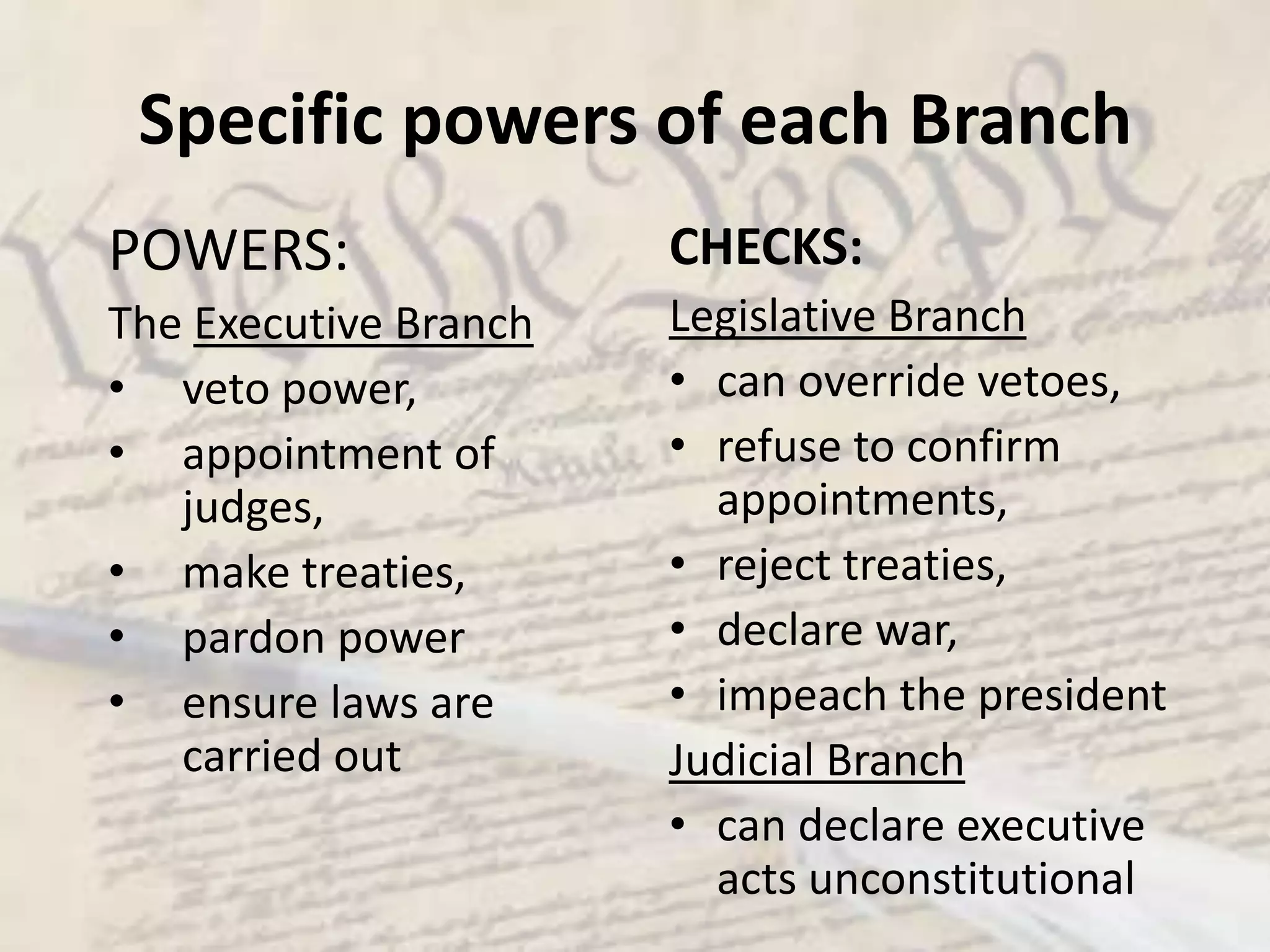 The Separation of Powers