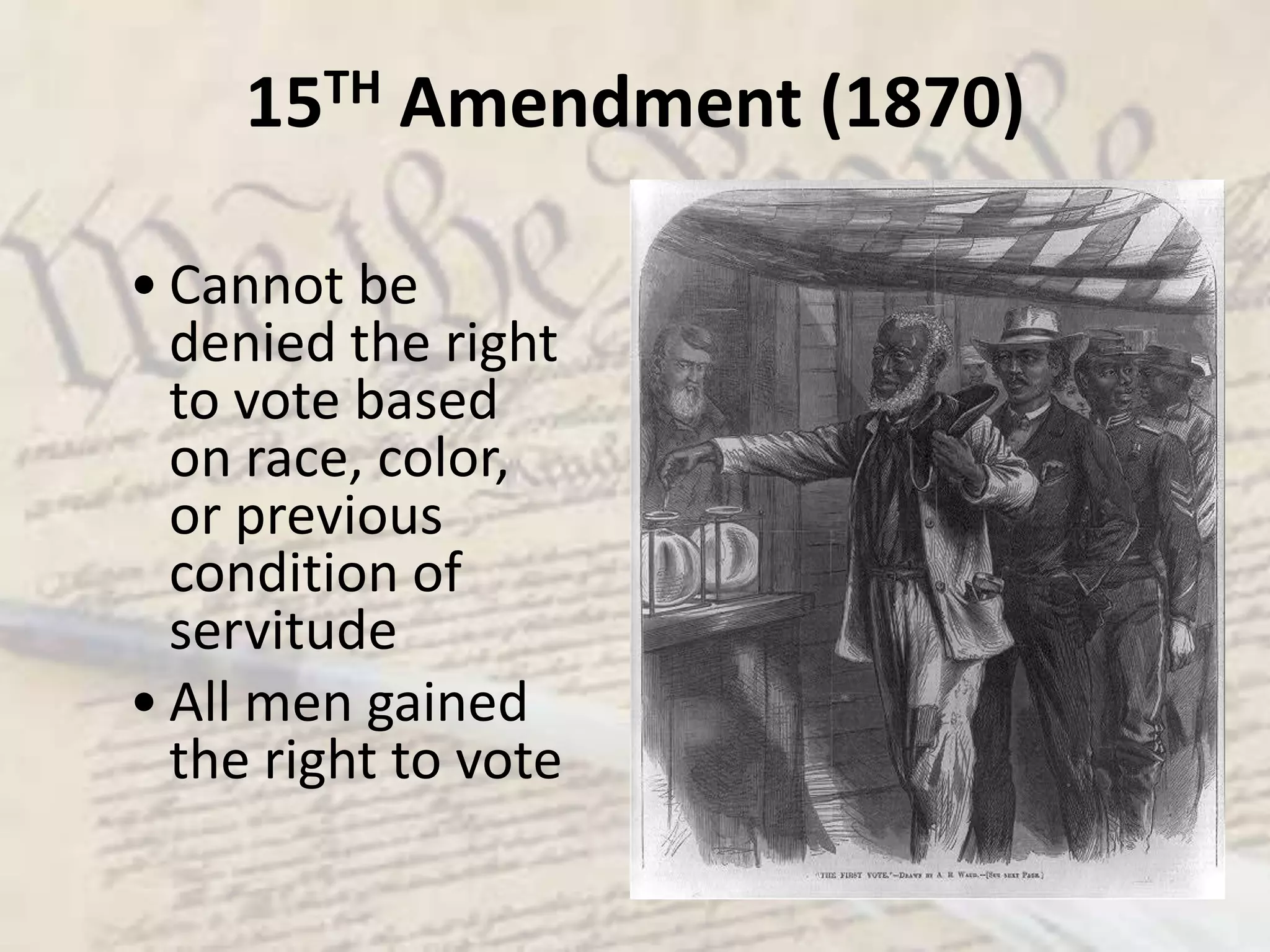 Amendment ProcessMethods of ProposalMethods of RatificationMethod 1By 2/3 vote in both the House and the SenateMethod 1By legislatures in ¾ of the statesOrOrMethod 2Ratified through conventions in ¾ of the states. Method 2By national constitutional convention called by Congress at the request of 2/3 of the state legislatures