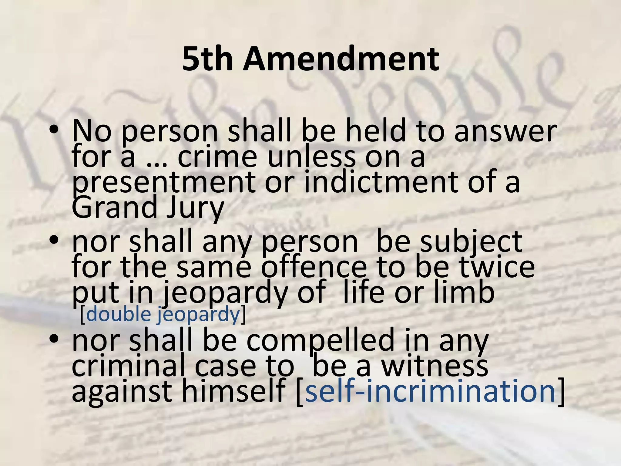 3rd AmendmentNo Soldier shall, in time of peace be quartered in any house, without the consent of the Owner, nor in time of war. . . .