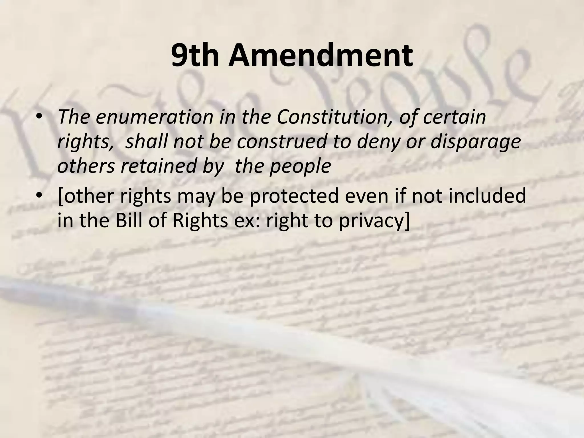 Eighth AmendmentNo excessive bailNo cruel and unusual punishment