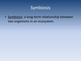 SymbiosisSymbiosis: a long-term relationship between two organisms in an ecosystem.
