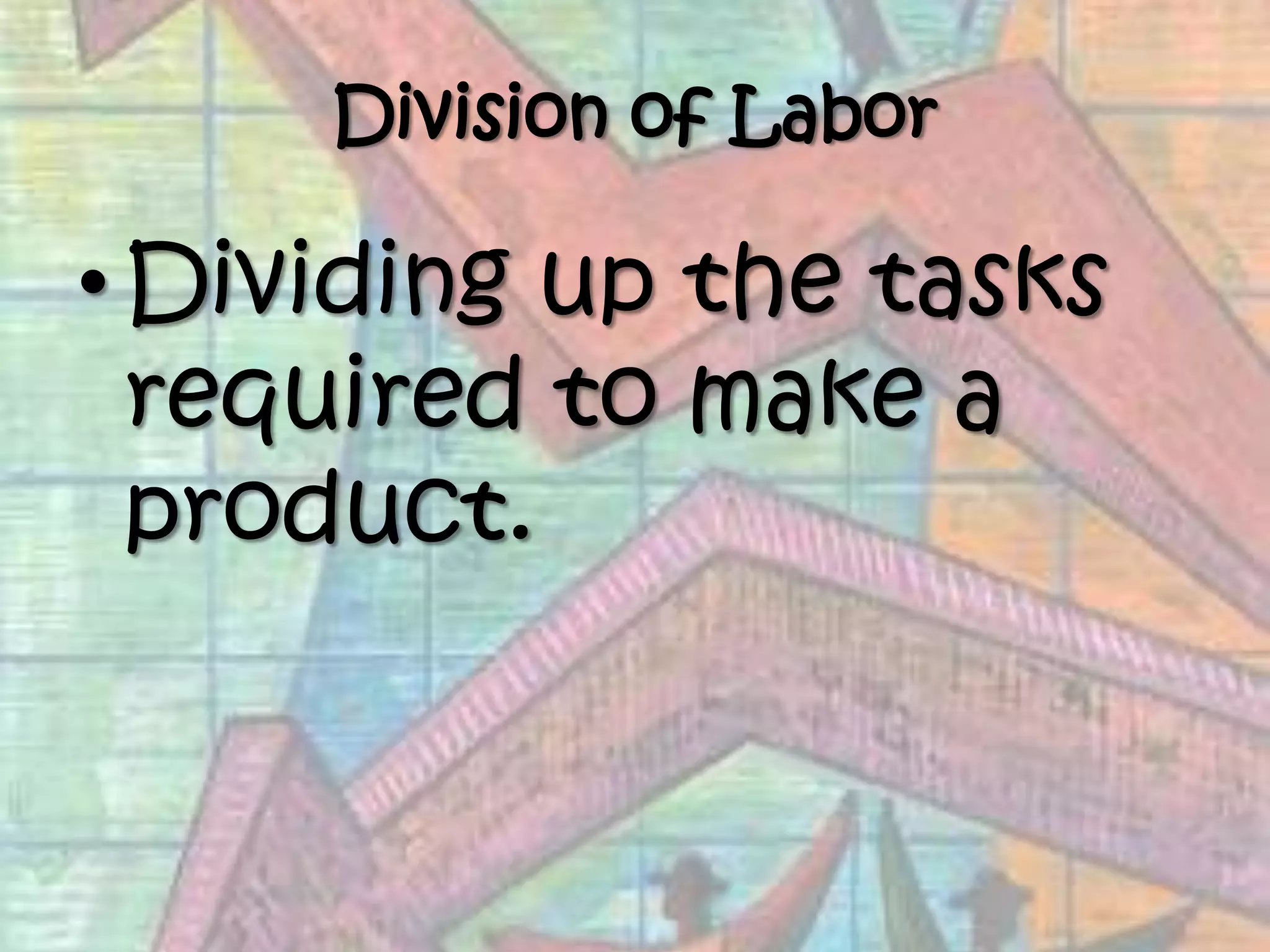 Division of LaborDividing up the tasks required to make a product.