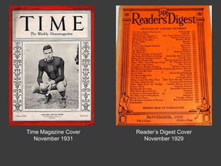 Reader’s Digest Cover
November 1929
Time Magazine Cover
November 1931
 