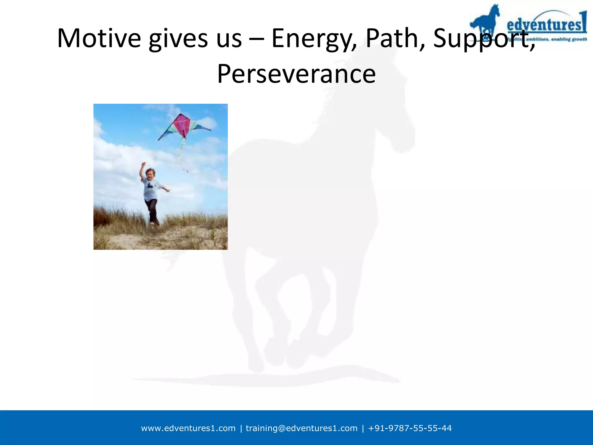 www.edventures1.com | training@edventures1.com | +91-9787-55-55-44
Motive gives us – Energy, Path, Support,
Perseverance
 