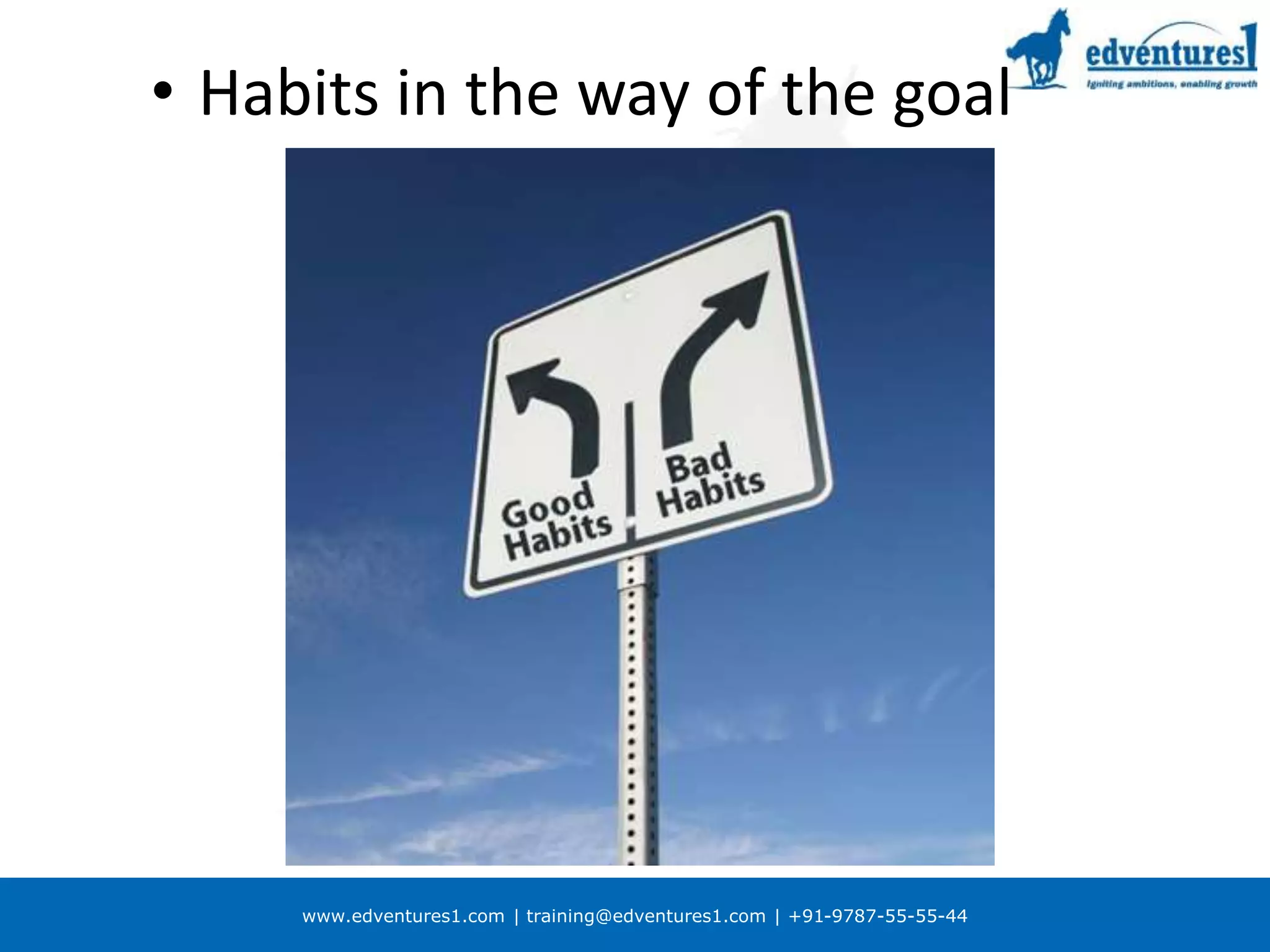 www.edventures1.com | training@edventures1.com | +91-9787-55-55-44
• Habits in the way of the goal
 