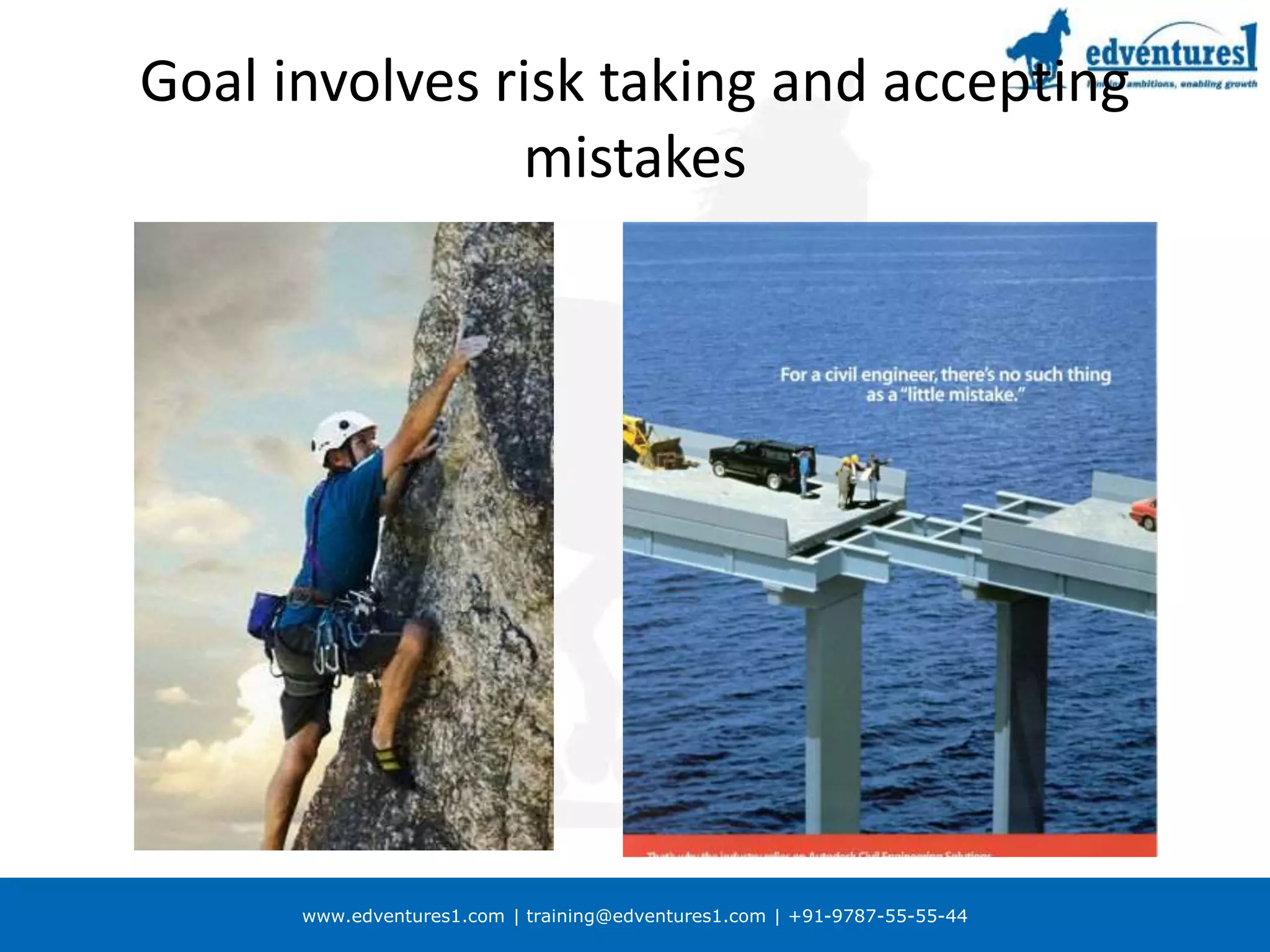 www.edventures1.com | training@edventures1.com | +91-9787-55-55-44
Goal involves risk taking and accepting
mistakes
 