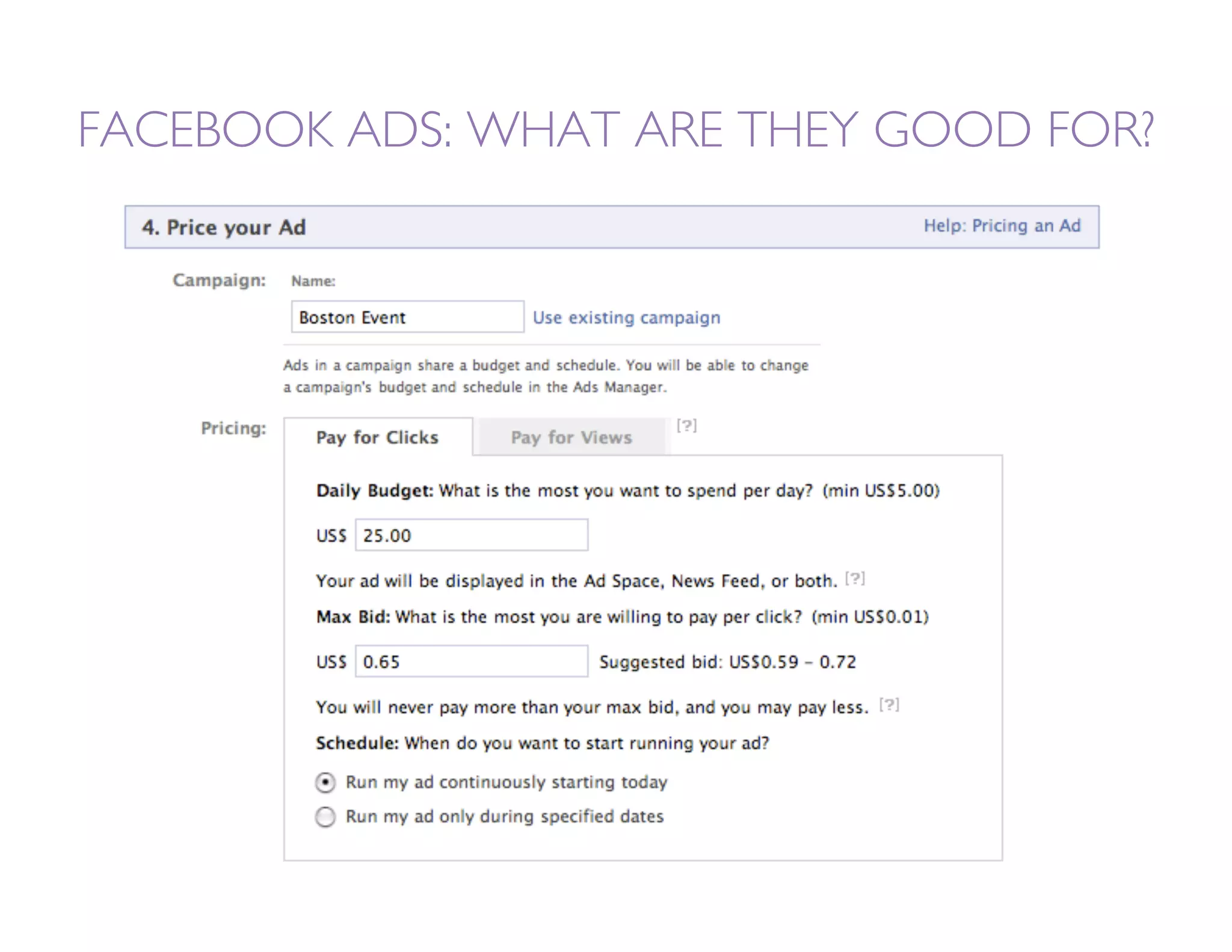 FACEBOOK ADS: WHAT ARE THEY GOOD FOR? 
 