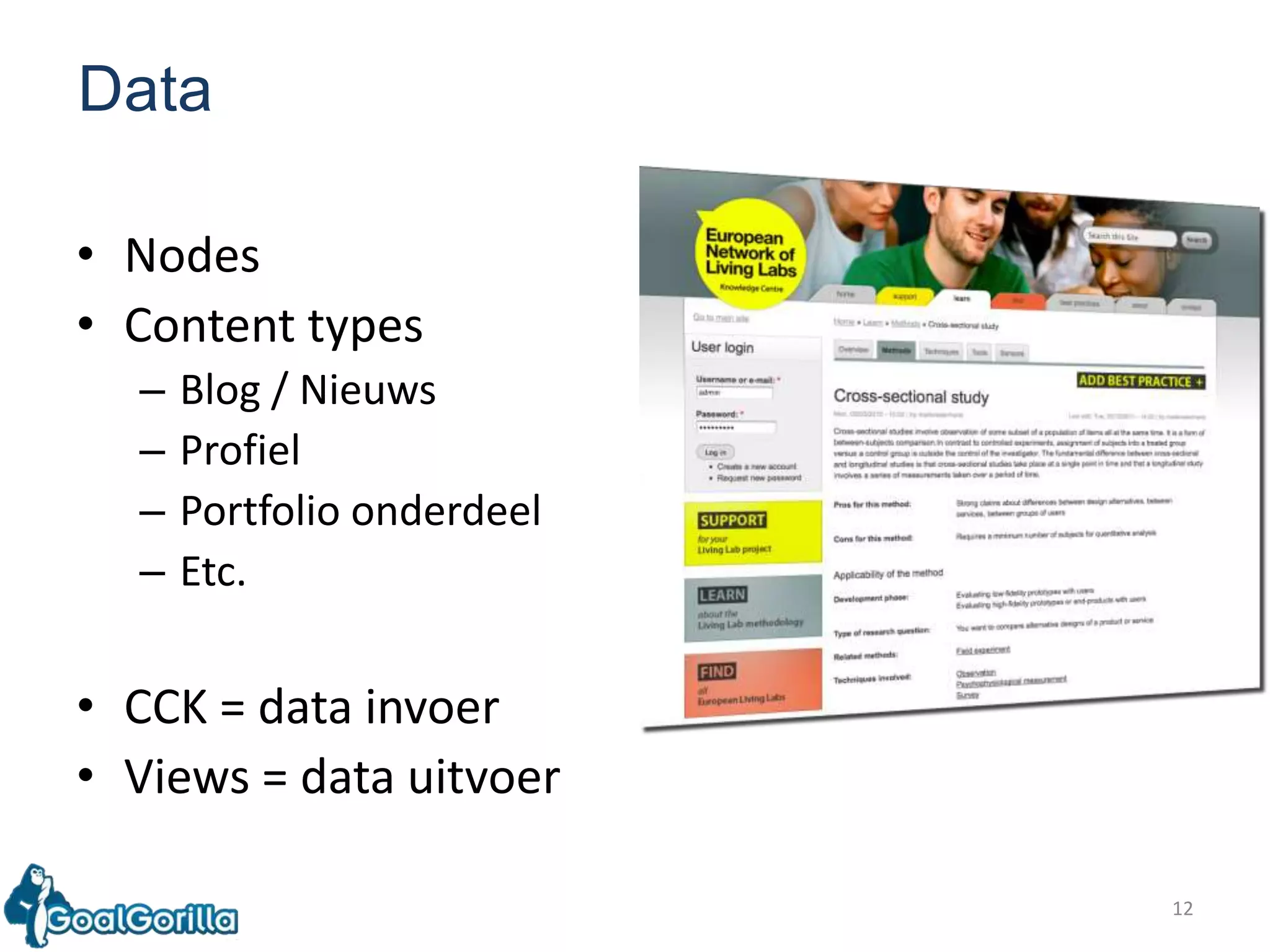 12DataNodesContent typesBlog / NieuwsProfielPortfolio onderdeelEtc.CCK = data invoerViews = data uitvoer