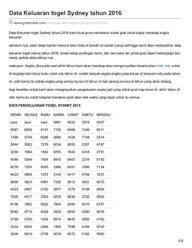 19+ Data Pengeluaran Sydney Dari 2016