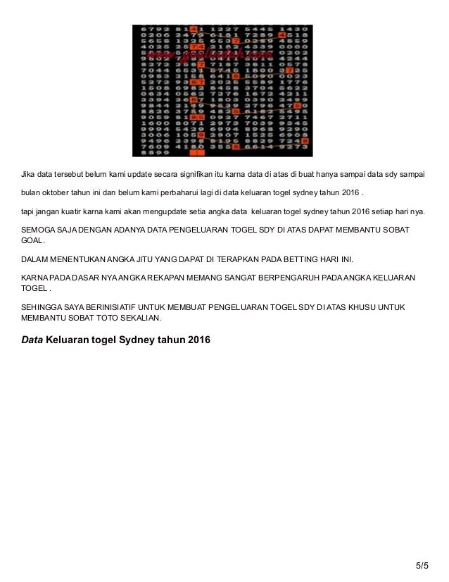Goalindah Com Data Keluaran Togel Sydney Tahun 2016
