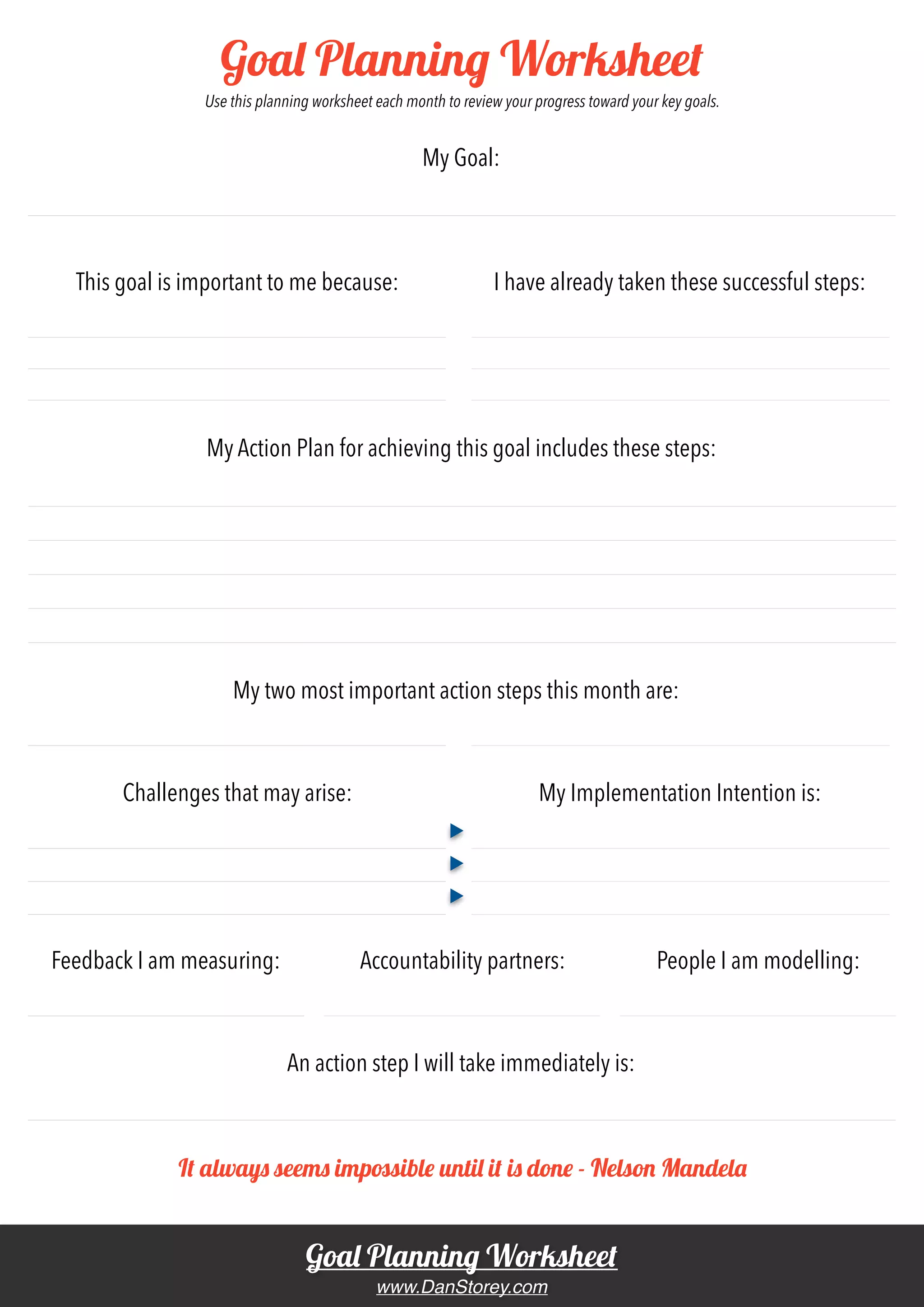 Goal Planning Worksheet PDF