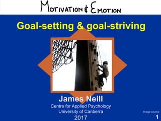 1
Motivation & Emotion
James Neill
Centre for Applied Psychology
University of Canberra
2017
Image source
Goal-setting & goal-striving
 