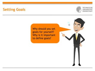 Setting Goals




                Why should you set
                goals for yourself?
                Why is it important
                to define goals?
 