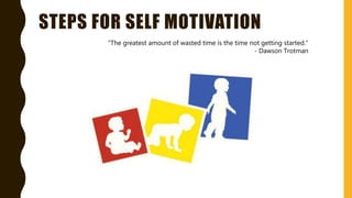 STEPS FOR SELF MOTIVATION
"The greatest amount of wasted time is the time not getting started."
- Dawson Trotman
 