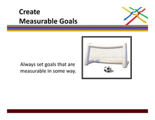 Create 
Measurable Goals
Measurable Goals




Always set goals that are 
measurable in some way.
 
