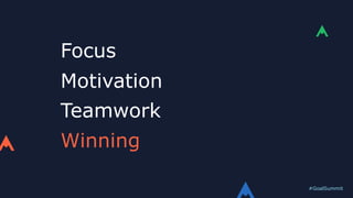 #GoalSummit
Focus
Motivation
Teamwork
Winning
 