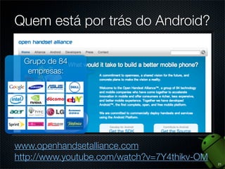 Mercado Mobile no Brasil
Em 2012, o número de
celulares superou o de
brasileiros
Somos o 4º maior mercado
mobile do mundo
84% dos brasileiros (16+)
possuem celular
48% possuem mais de um
aparelho
10% das vendas online
vem de dispositivos móveis
Fontes:
http://www.mobilizado.com.br/mercado/infograﬁco-mostra-importancia-do-mercado-mobile-no-brasil
http://webxtool.com/pt/infograﬁcos/mercado-mobile-no-brasil

13

 