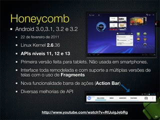 Linux Kernel:
Camada de mais baixo nível que traz os drivers para
comunicação com o hardware adjacente

Hardware Abstraction Layer (HAL):
Camada de bibliotecas em C/C++ para padronizar o acesso
aos drivers do kernel

25

 