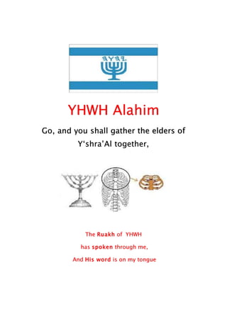 YHWH Alahim
Go, and you shall gather the elders of
Y‘shra’Al together,
The Ruakh of YHWH
has spoken through me,
And His word is on my tongue
 