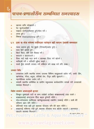 33
^ kfrg–k|0ffnL;Fu ;DalGwt ;d:ofx?
vfgdf ?lr gb]vfpg] .
k]6 km'Ng]÷9fl8g] .
kvfnf nfUg]÷slAhot x'g]÷uf]6f kg]{ .
ckr x'g] .
ljiffQm (food poisoning) x'g] .
^=!	 bfgf jf ef]h et]/df kmflnPsf vfg]s'/f a9L vfPdf b]vfkg]{ ;d:ofx?
Uof; pTkGg x'g], k]6 k'mNg] ‑l6DKofgL÷Anf]6 x'g]_ .
;f; k]mg{ cK7]/f] x'g] .
l56f] l56f], yf]/} yf]/} lk;fa ug]{ .
s/fpg] / 56k6fpg] .
lb;f ubf{ ufx|f] eP/ sGg] / af/Daf/ lb;f ug{ vf]Hg] .
dflQPem}+ ug]{ / 3l/3l/ e'OFdf n8g] .
o:tf] x'Fbf ;dod} pkrf/ ug{ ;lsPg eg] afv|f dg{ klg ;S5 .
pkrf/ ljlw
pkrf/sf nflu :yfgLo ?kdf pknAw ljleGg a:t'x?sf] k|of]u ug]{, h:t}M lx+u,
vfg];f]8f, ufFhf, cb'jf, tf]/Lsf] t]n, l6d'/ cflb v'jfpg] .
DofUg]l;od ;Nk]m6 k|of]u ug]{ .
;dod} :yfgLo k|fljlws jf u|fdL0f kz':j:Yo sfo{stf{;Fu ;Dks{ u/L pkrf/sf]
Joj:yf ldnfpg] .
ljz]if ;ts{tf ckgfpg'kg]{ s'/fx?
lj:s'g ;'sfPsf] 7fpF jf cGg /fv]sf] 7fpFaf6 afv|fx?nfO{ 6f9f /fVg] .
afv|fx?nfO{ cGg÷bfgf lbFbf a9tf x'g]u/L glbg] .
ef]h–et]/x?df kmflnPsf vfg]s'/fx?nfO{ /fd|f];Fu gksfO{ glbg] . ;fy} w]/}
kl/df0f vfg klg glbg] .
k|f]l6gsf] dfqf a9L x'g] vfnsf 3fF;x? klg w]/} vfg glbg] .
afv|fnfO{ ;a}eGbf /fd|f] x'g] vfnsf 3fF;x? dfq vf]h]/ Nofpg] . cnUofP/
Vjfpg] Joj:yf ldnfpg] .
;|f]t kz'kfng k'l:tsf, @)^%
á
á
á
á
á
á
á
á
á
á
á
á
á
á
á
á
á
á
á
á
 