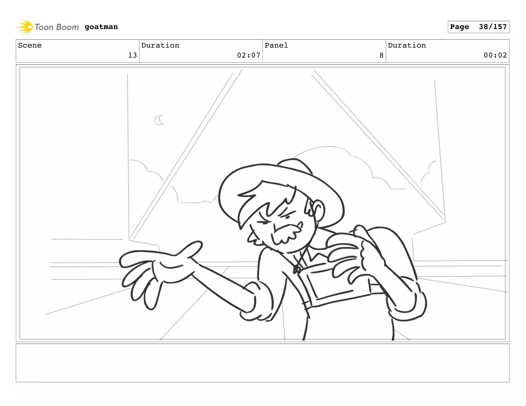 Scene
13
Duration
02:07
Panel
8
Duration
00:02
goatman Page 38/157
 