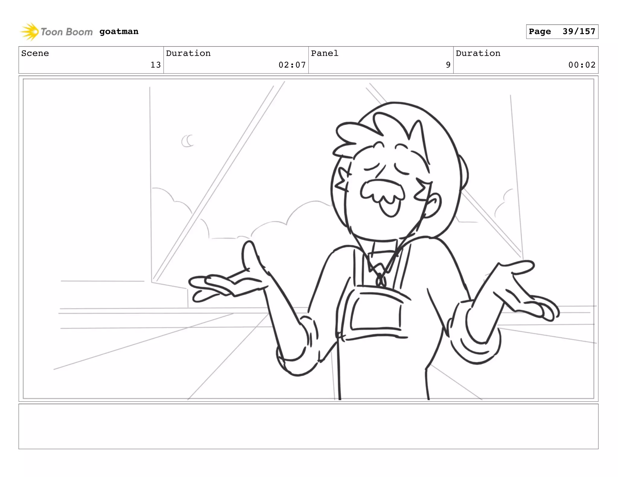 Scene
13
Duration
02:07
Panel
9
Duration
00:02
goatman Page 39/157
 